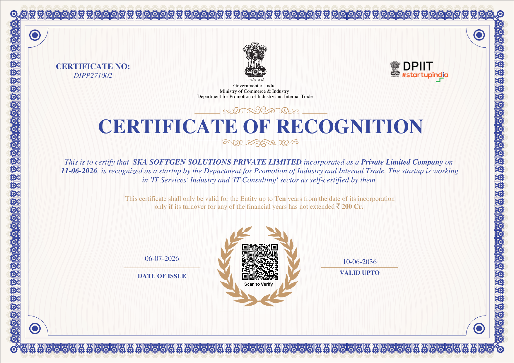Startup India Certificate